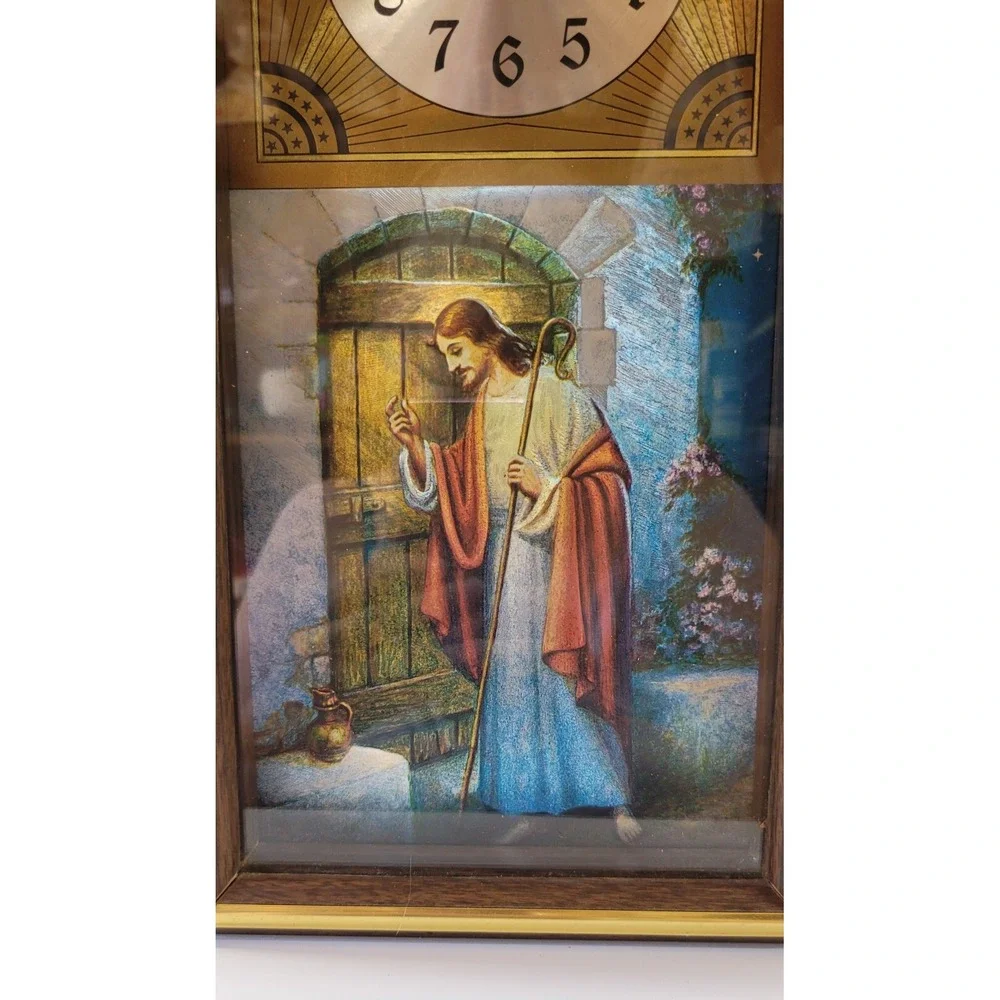 Clock Vintage‎ 1983 Foil Jesus Knocking On Door Quartz Clock 14x7 WORKS